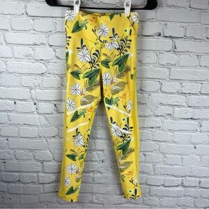 Zyia Active Leggings Light N Tight Womens 2 Yellow Floral High Rise Mesh Reflect